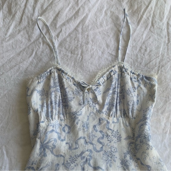 Love Shack Fancy Shai Linen Lace Ribbon Bow Mini Dress Blissful Blue White - Picture 4 of 15